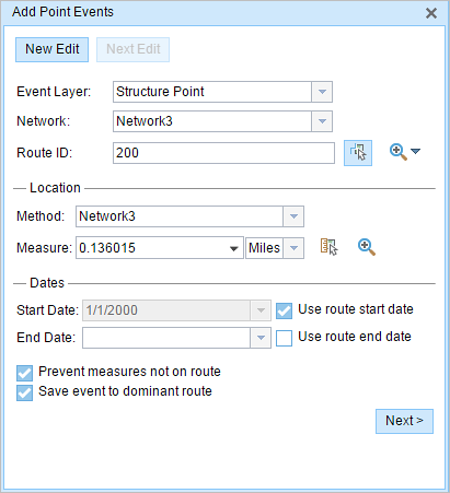 Using the route and measure method