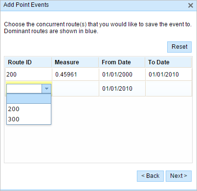 Route ID drop-down menu